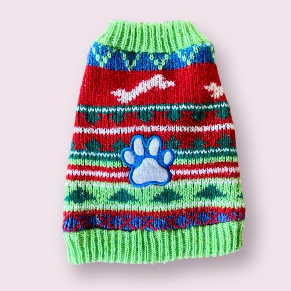 Holiday Dog Sweater with Paw on Front